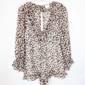 Skylar + Madison Cheetah Print Long Sleeve Ruffle Romper Small